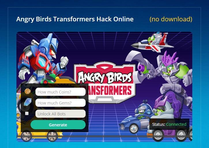 angry birds transformers hack cheats tool
