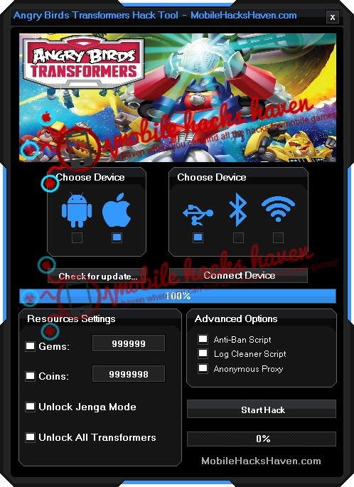 angry birds transformers hack code